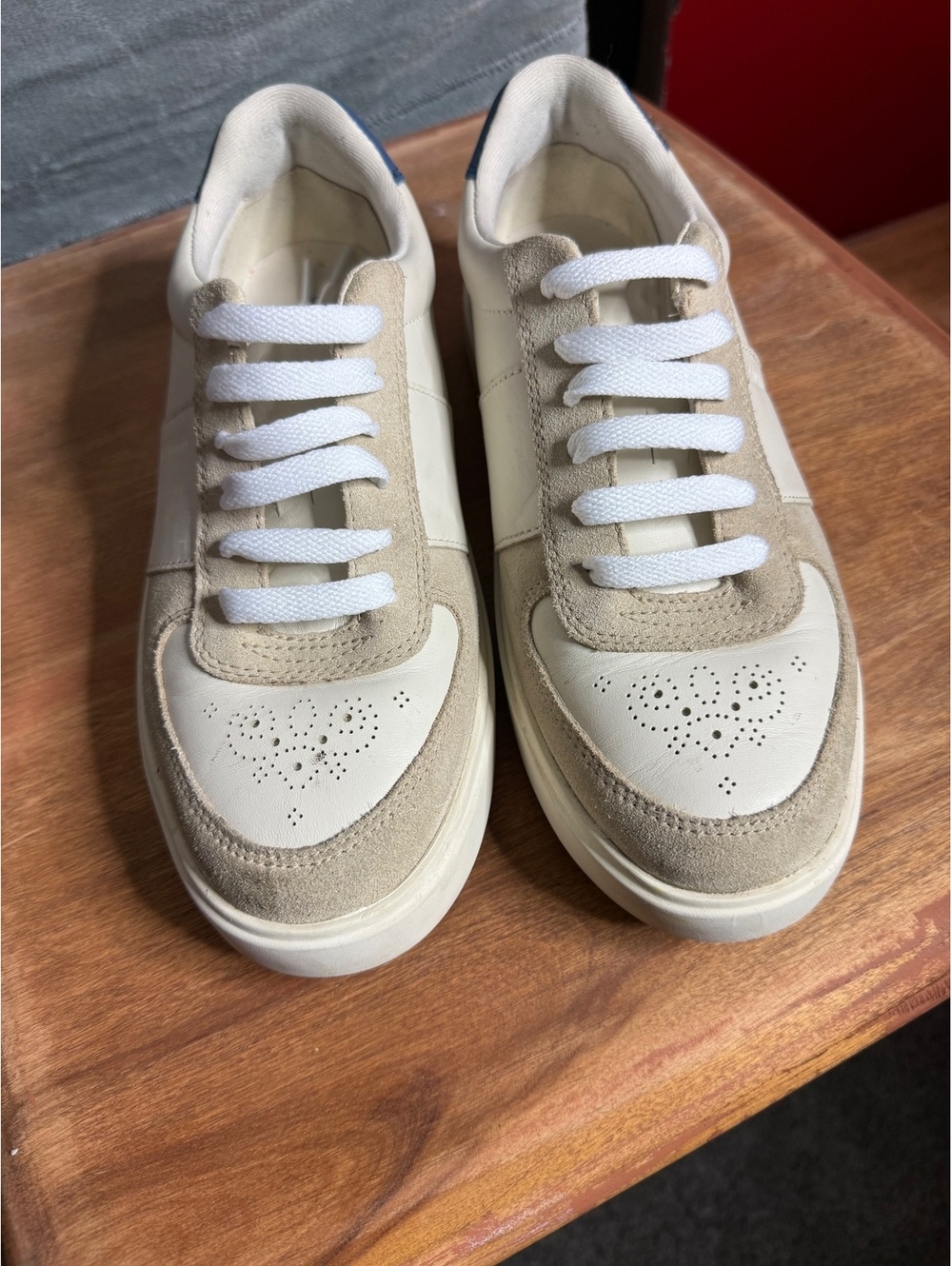 Cole Haan GrandPrø Rally Court Sneakers - White / Suede with Blue Heel -8.5 B